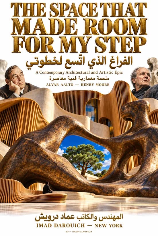 Imad Darouich's cover for Alvar Aalto and Henry Moore: a bronze reclining figure whose opening frames a tree, set before curved wooden walls
