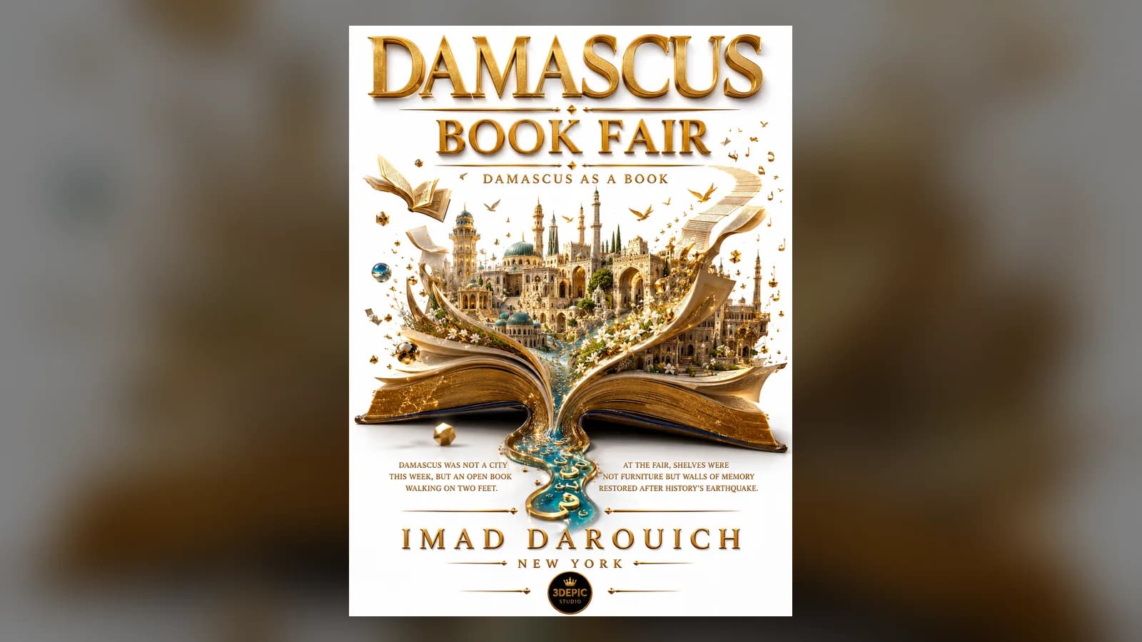 Bookshelves laid out like the streets of a city at the Damascus Book Fair 2026