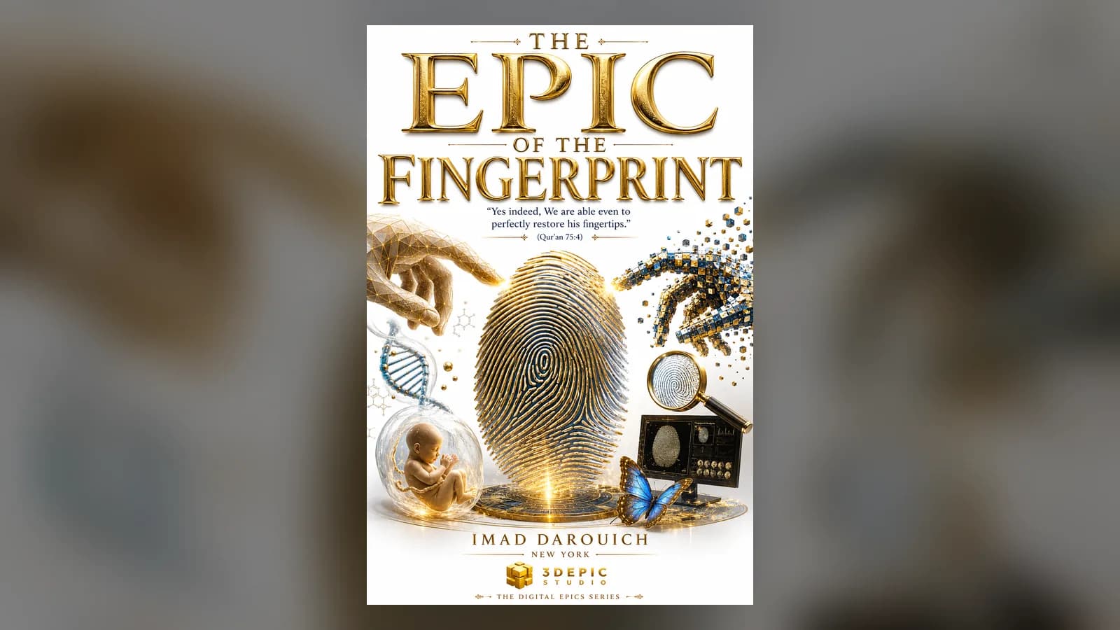A magnified fingerprint whose ridges look like city streets, the image behind this poem on the fingerprint in the Quran