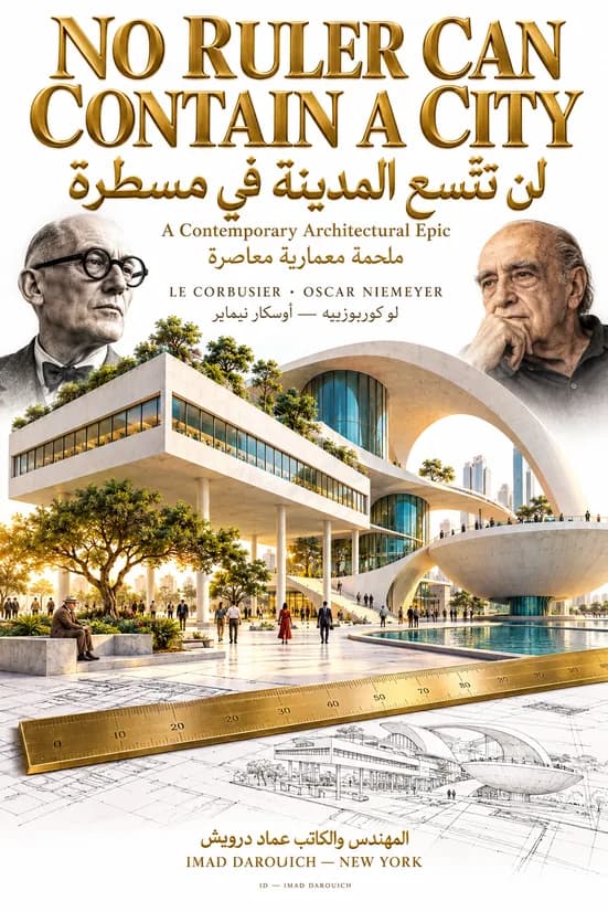 Cover for Le Corbusier and Oscar Niemeyer: portraits of both architects above a white building raised on columns and joined to a sweeping concrete arch, with a brass ruler on a drawing