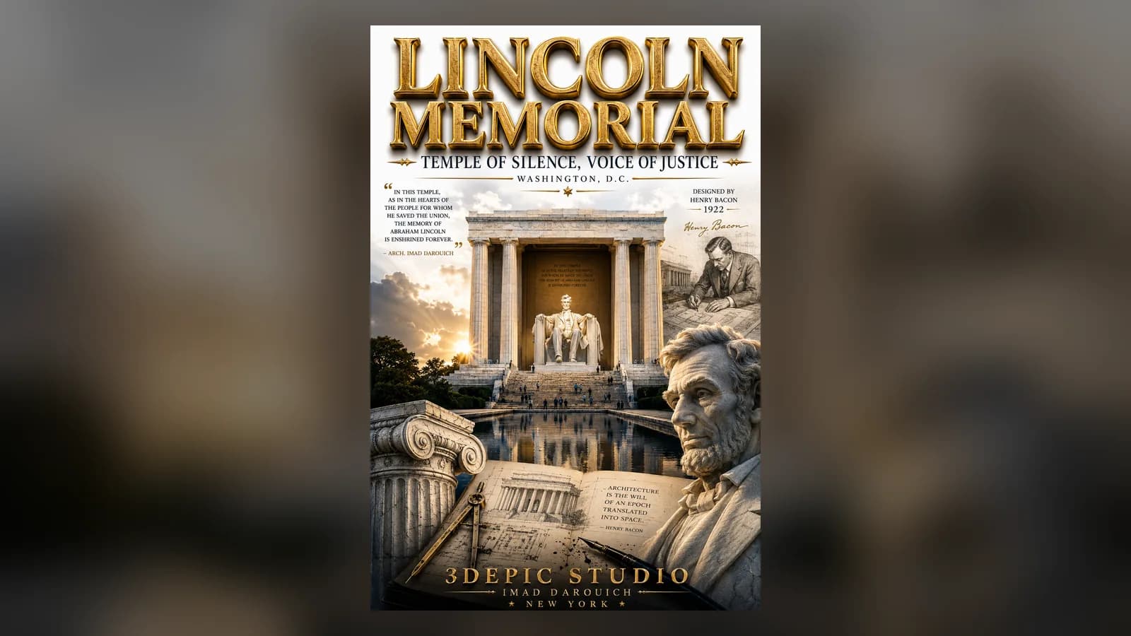 The seated statue of Lincoln between marble columns, the heart of this reading of Lincoln Memorial architecture