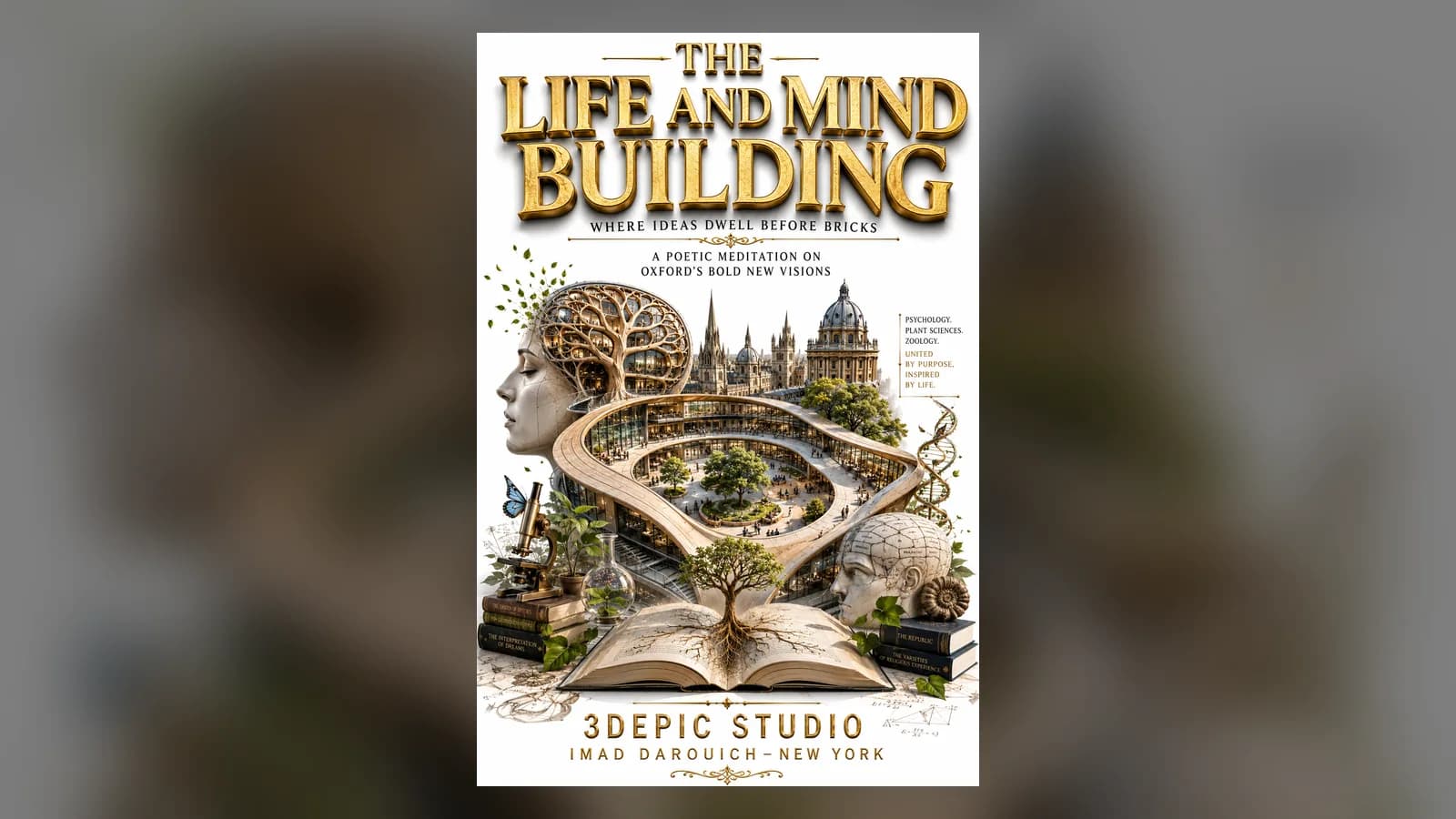 A new building with a planted roof among old stone streets, the Oxford Life and Mind Building