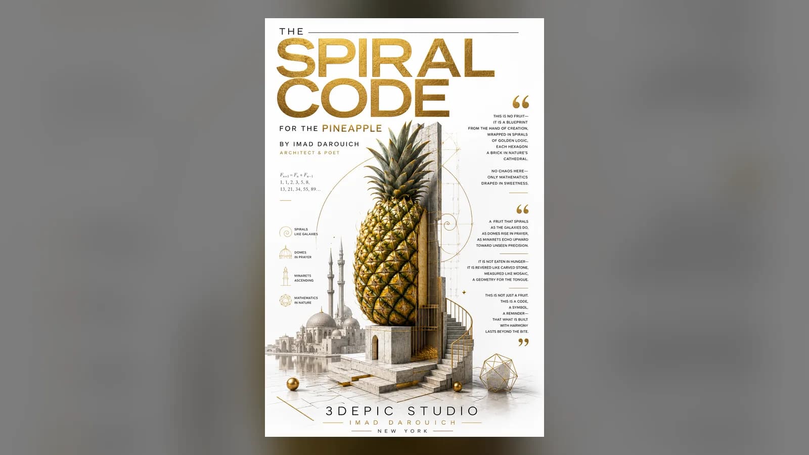 The spiralling hexagons on a pineapple's skin, the subject of this pineapple spiral poem