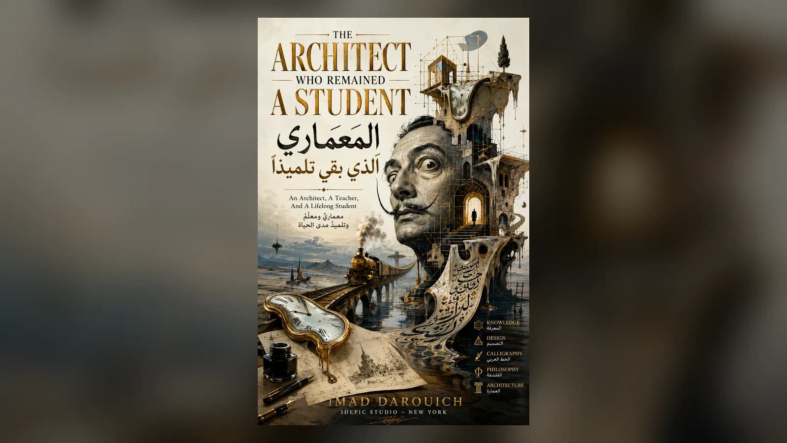 An architect at a drawing table surrounded by books, the image behind this poem about lifelong learning