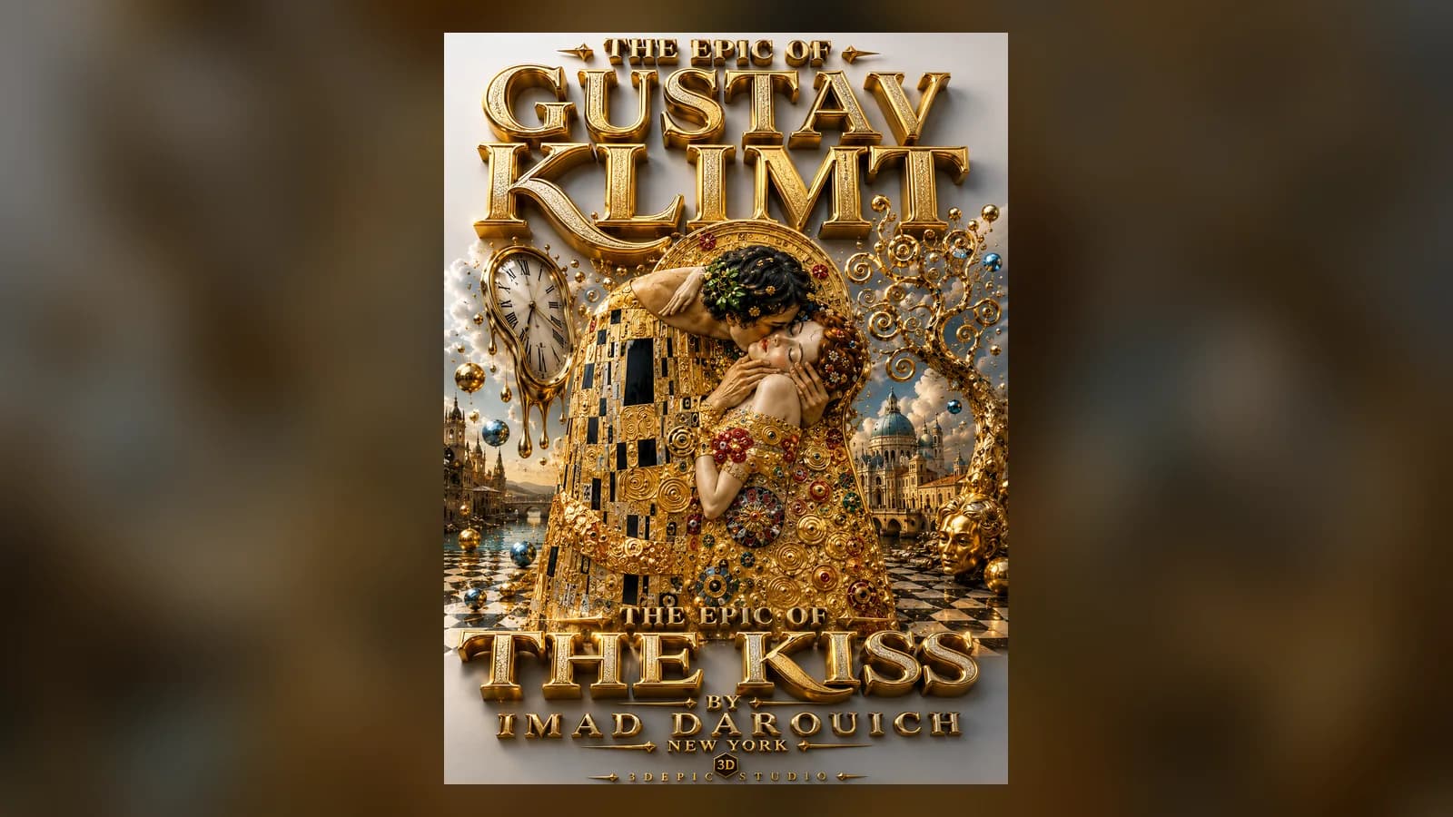 Gustav Klimt's golden painting of two lovers embracing, the subject of this poem about The Kiss by Klimt