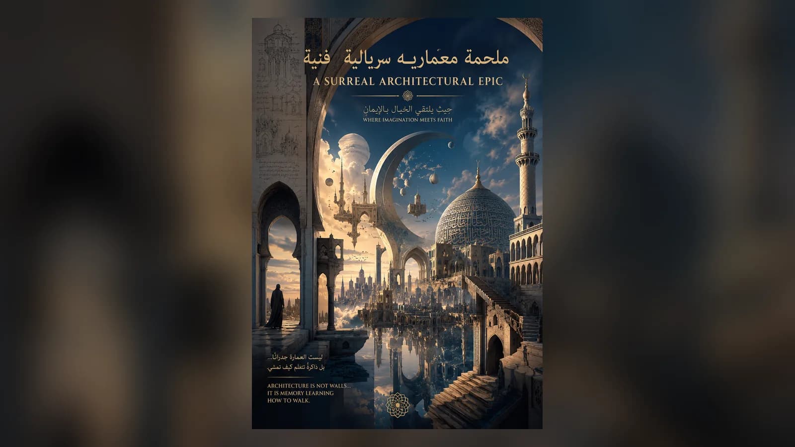 A dreamlike city where mosques and minarets grow out of the earth, illustrating this surreal architecture poem