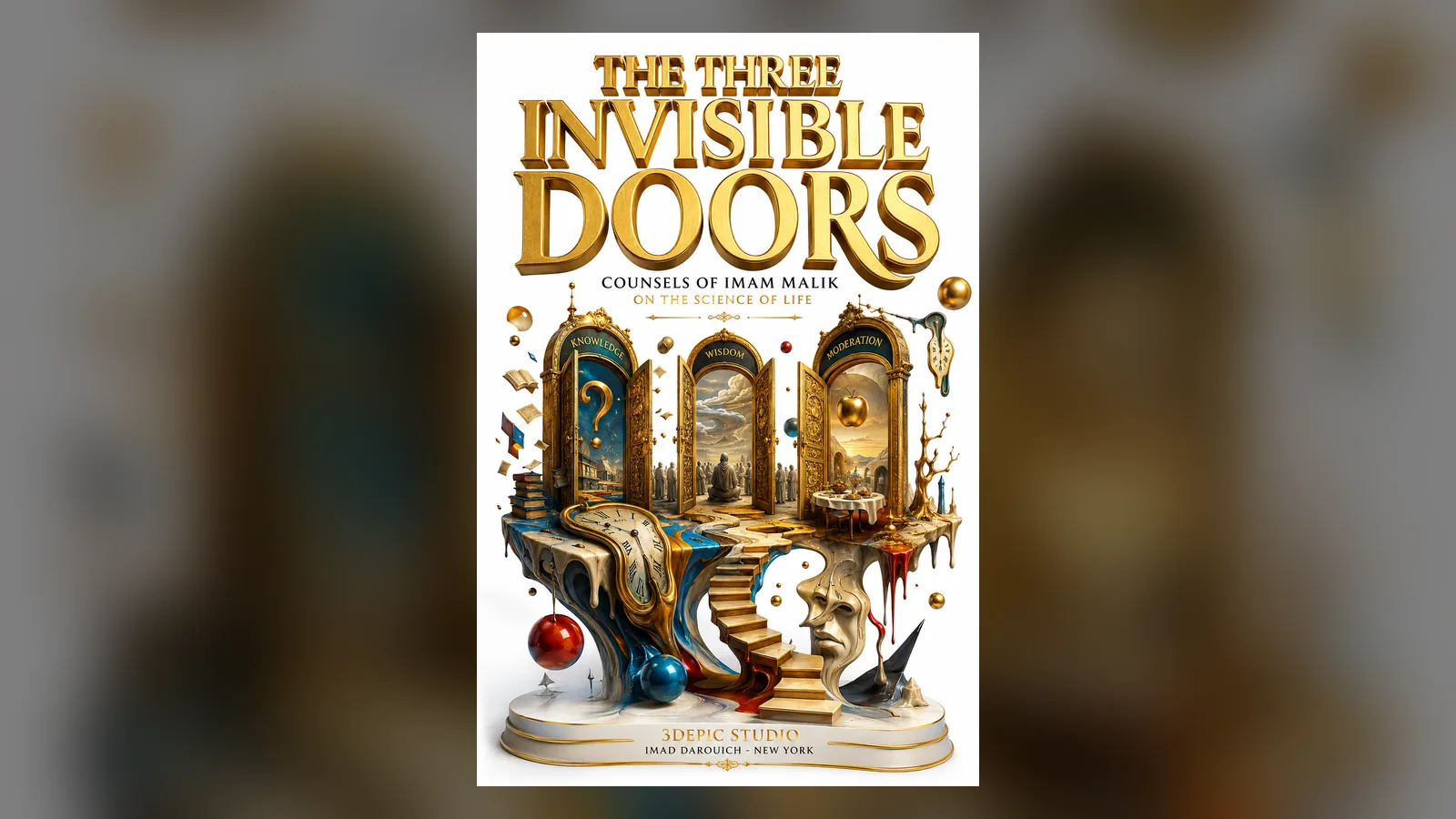 Three old wooden doors in a quiet courtyard, the three counsels of Imam Malik